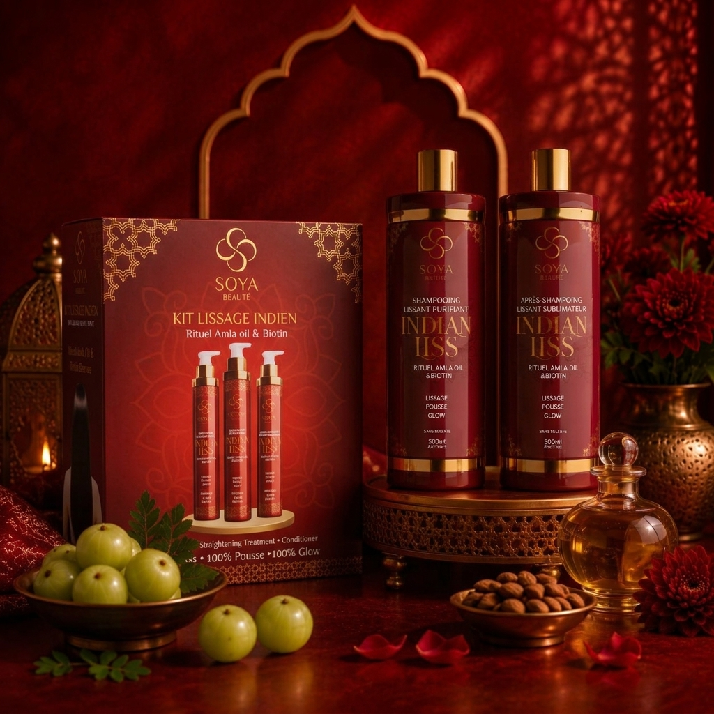 Gamme complète Indian Liss Soya Beauté avec shampoing, après shampoing et kit lissage indien pour pousse des cheveux et brillance 