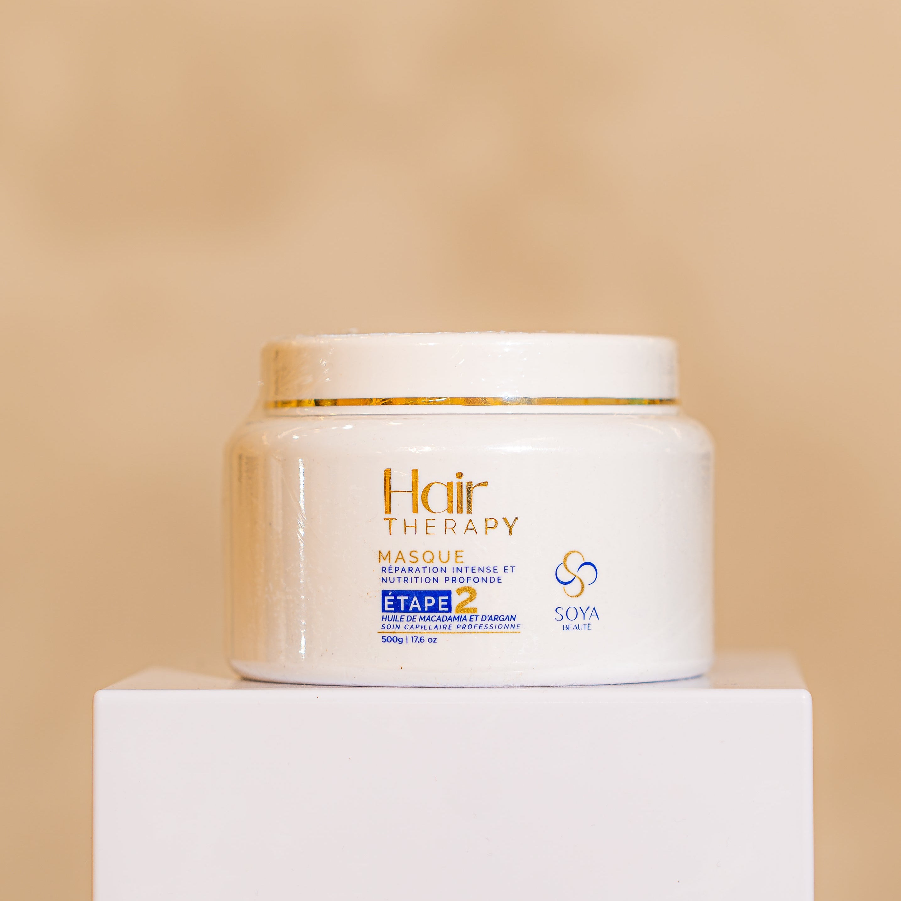 masque 500ML à l'huile d'argan et macadamia Hair Therapy de Soya Beauté pour entretenir le lissage et pour des cheveux brillants et disciplinés 
